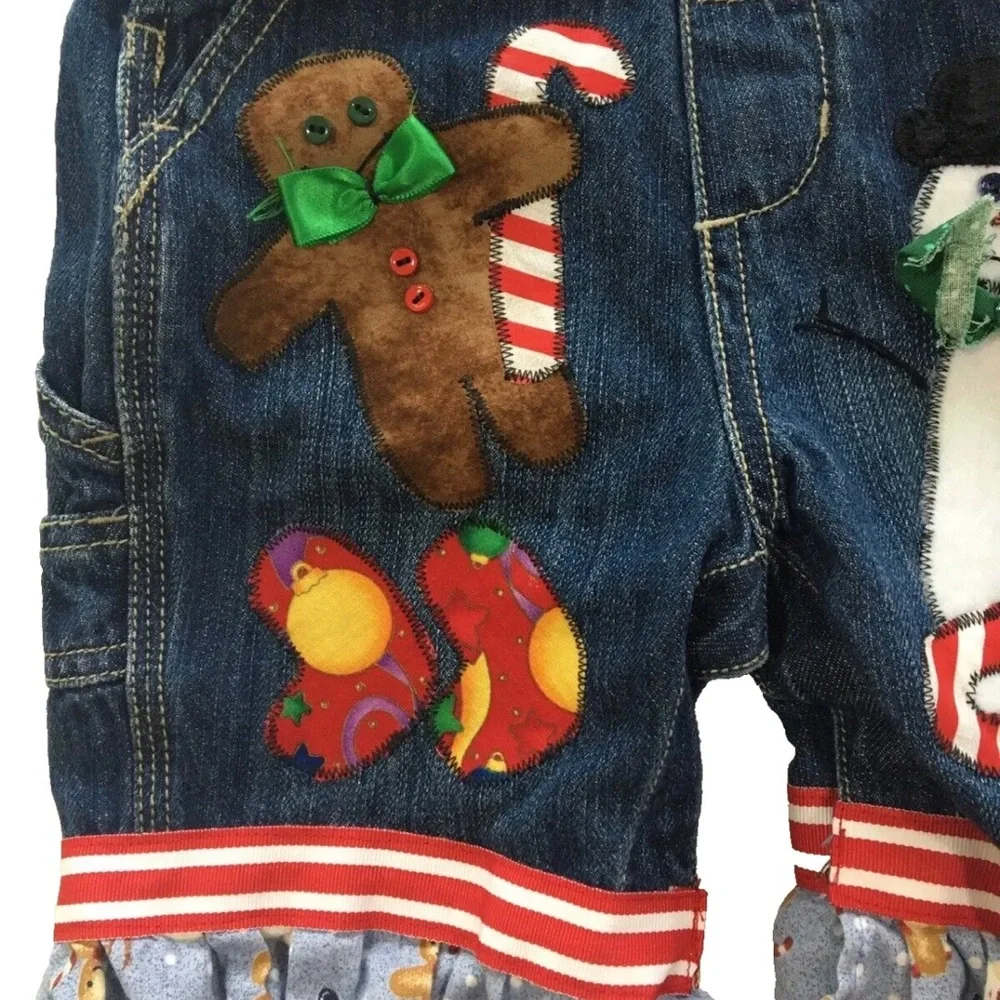 Oshkosh B’gosh Overalls Baby Christmas Holiday 3 Months Embellished Snowman Bell